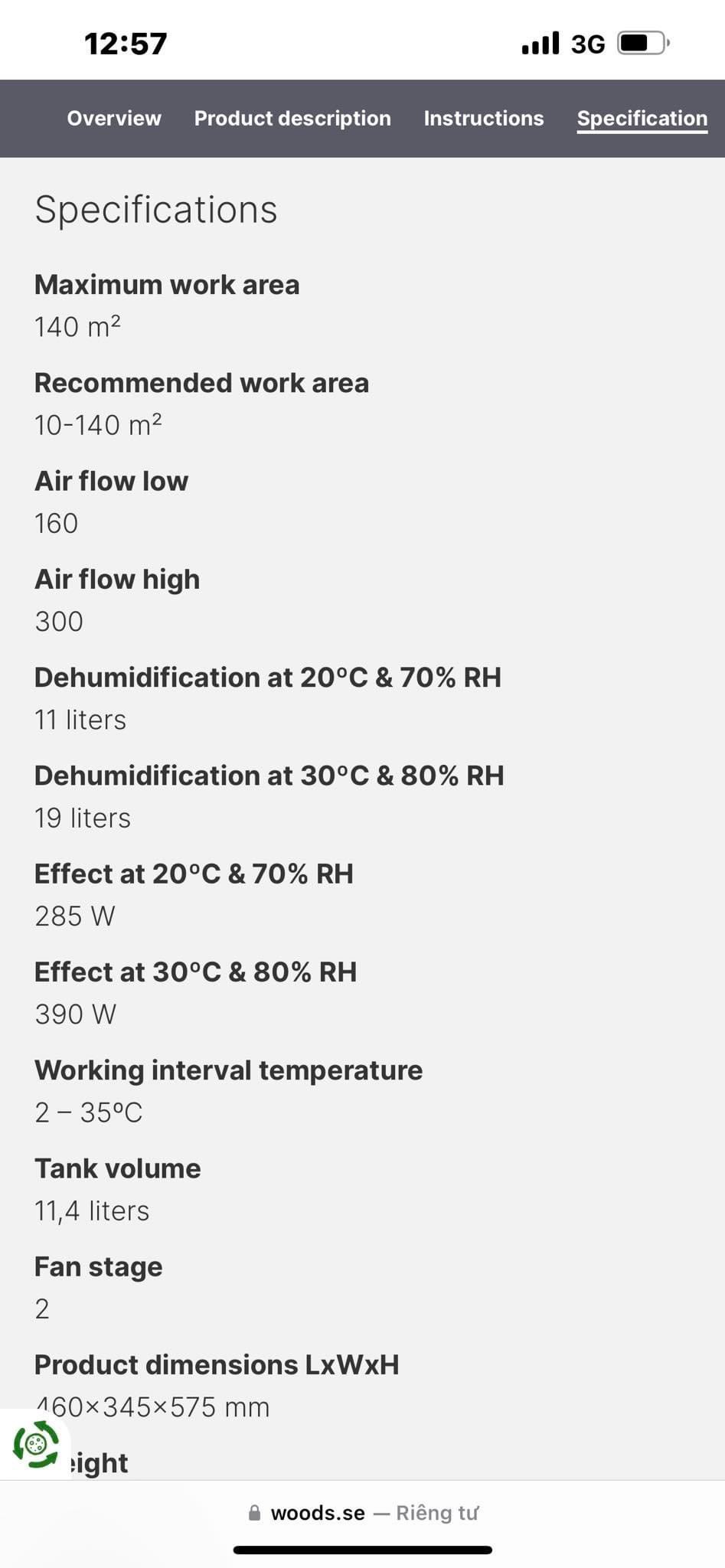 Máy hút ẩm kiêm máy sấy quần áo Woods LD44