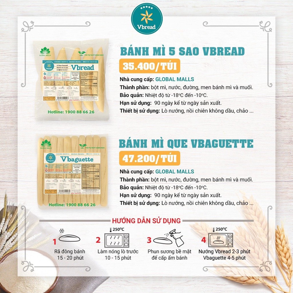 Bánh mì que Vbread (túi 10 bánh mì que)