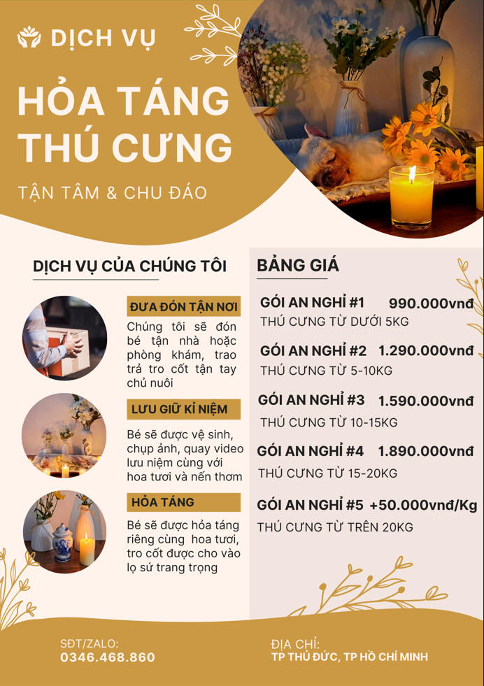 bảng giá dịch vụ hỏa táng thú cưng 