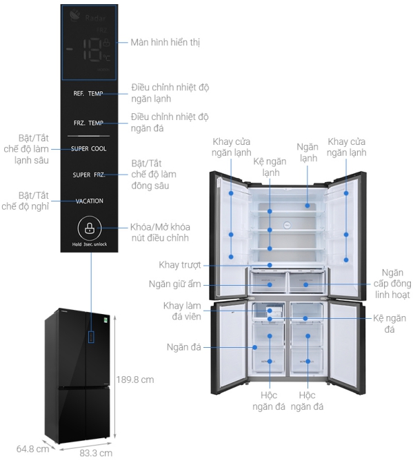 Thông số kỹ thuật Tủ lạnh Toshiba Inverter 511 lít GR-RF610WE-PGV(22)-XK