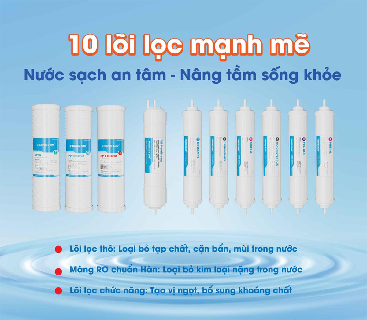 Hệ thống 10 lõi lọc của Purastar P38