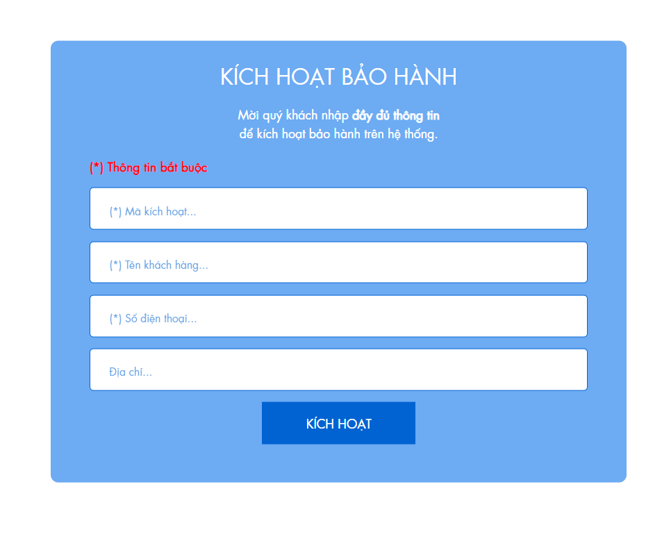 Kích hoạt bảo hành điện trên website Robot