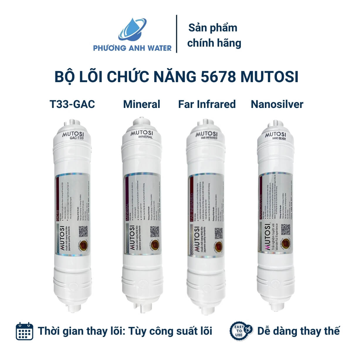 Bộ 5678 bao gồm: Lõi T33-GAC, Mineral, Far Infrared, Nanosilver