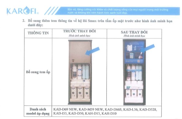 Bổ sung thêm tem thông tin về hệ lõi lọc SMAX trên tấm ốp mặt trước