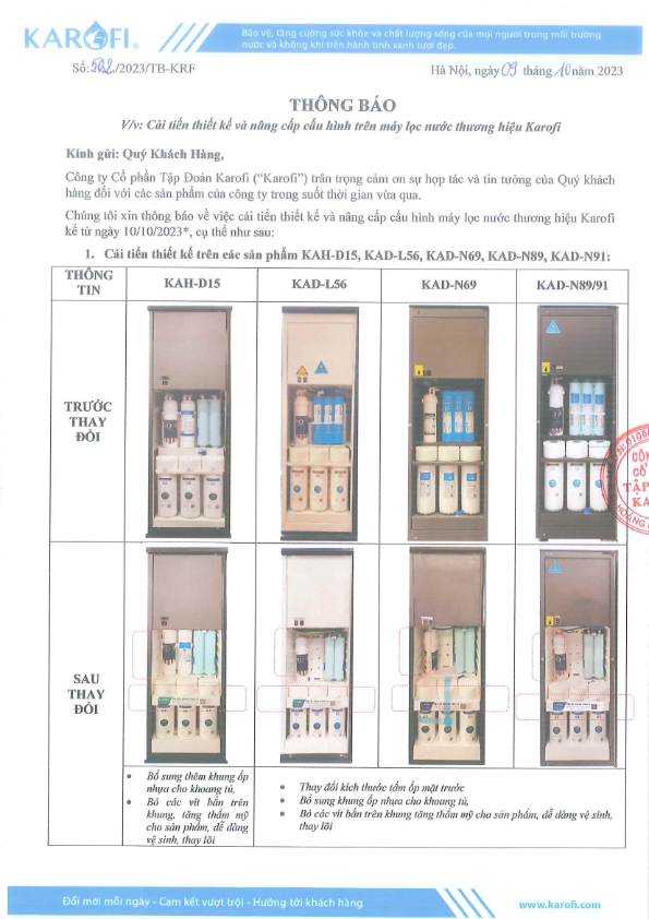 Thay đổi thiết kế của máy lọc nước Karofi KAD-N69