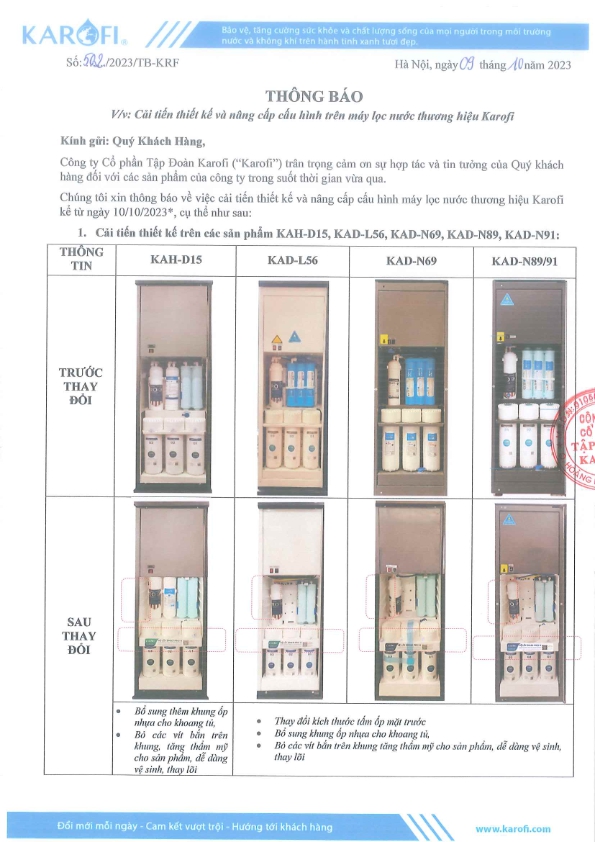 Thay đổi thiết kế của máy lọc nước Karofi KAD-L56