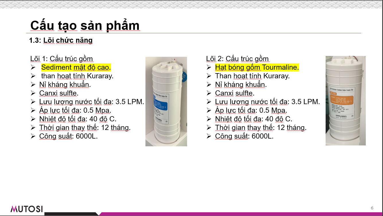 Hệ thống lõi lọc của Mutosi MP-678HE
