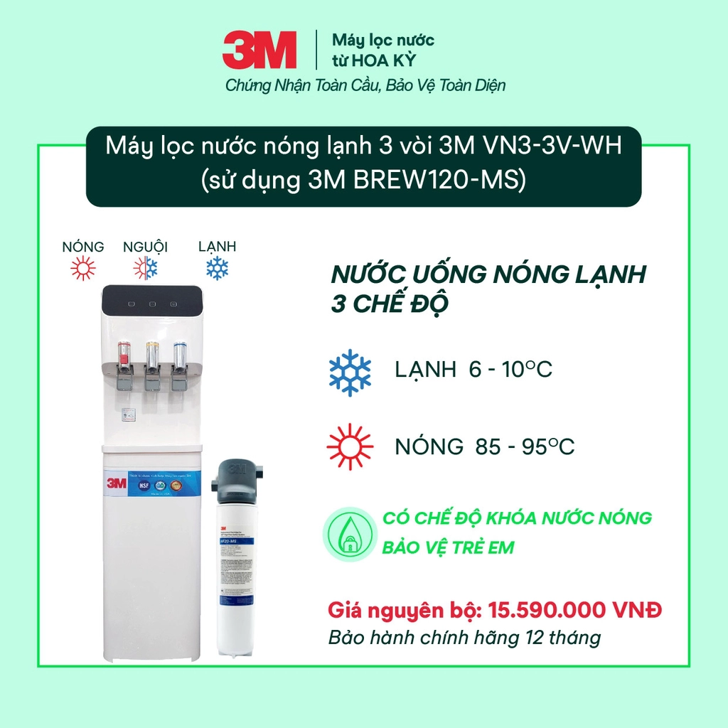 Tính năng nổi bật của cây lọc nước nóng lạnh 3M VN3-3V