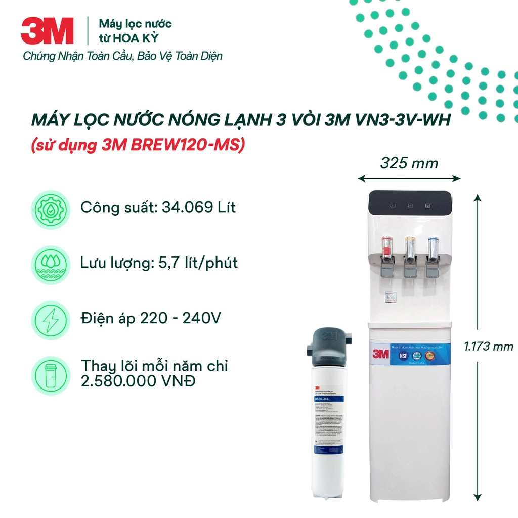 Tính năng nổi bật của cây lọc nước nóng lạnh 3M VN3-3V