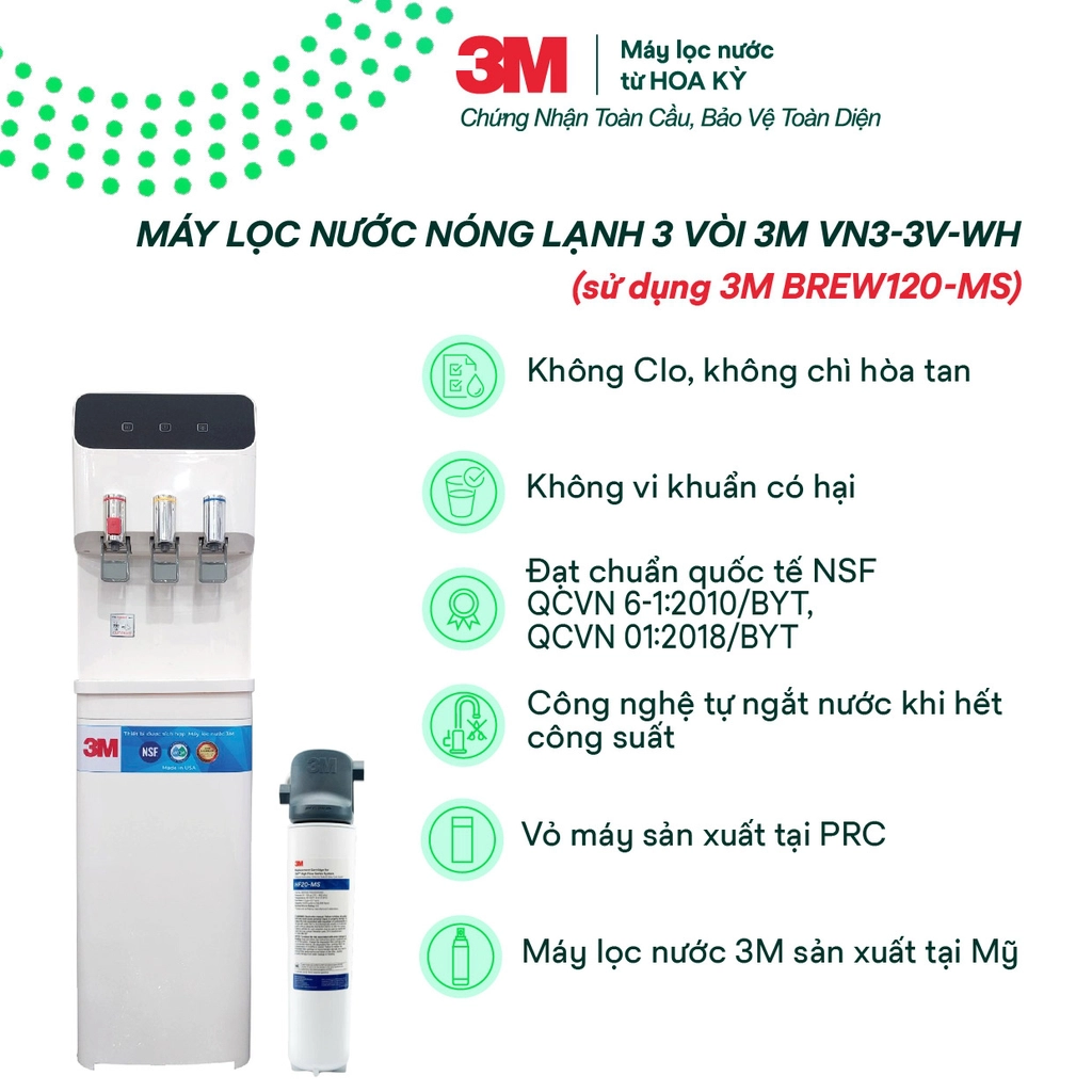 Tính năng nổi bật của cây lọc nước nóng lạnh 3M VN3-3V