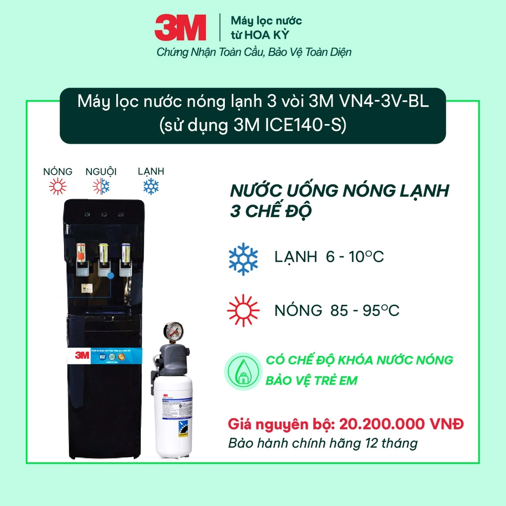 Tính năng nổi bật của cây lọc nước nóng lạnh 3M VN4-3V-BL