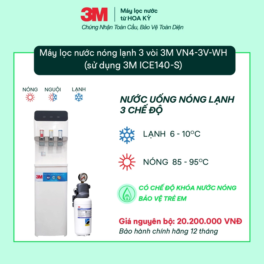Tính năng nổi bật của cây lọc nước nóng lạnh 3M VN4-3V-WH