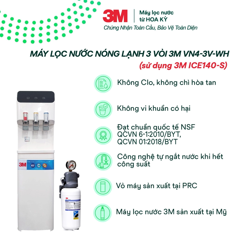 Tính năng nổi bật của cây lọc nước nóng lạnh 3M VN4-3V-WH