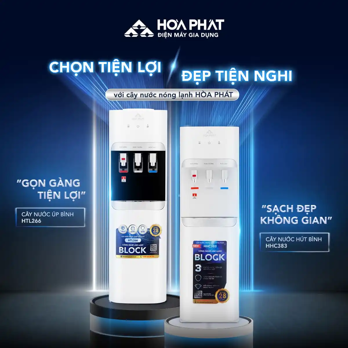 Bộ đôi cây nước nóng lạnh úp bình HTL266 và cây nước nóng lạnh hút bình HHC383