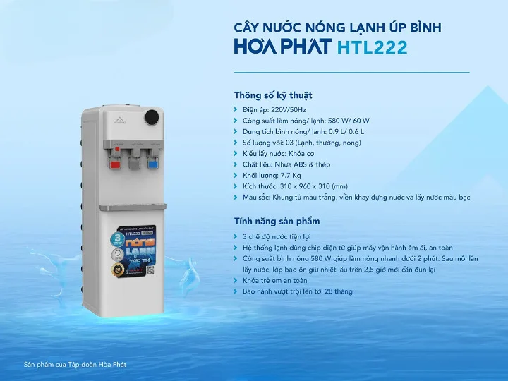 Tính năng nổi bật của cây nước nóng lạnh úp bình Hòa Phát HTL222