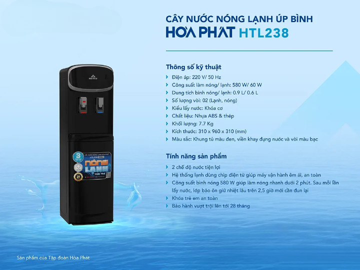 Tính năng nổi bật của cây nước nóng lạnh úp bình Hòa Phát HTL238