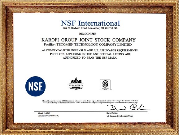 Thông tin thương hiệu Karofi đạt chứng nhận NSF/ANSI 58