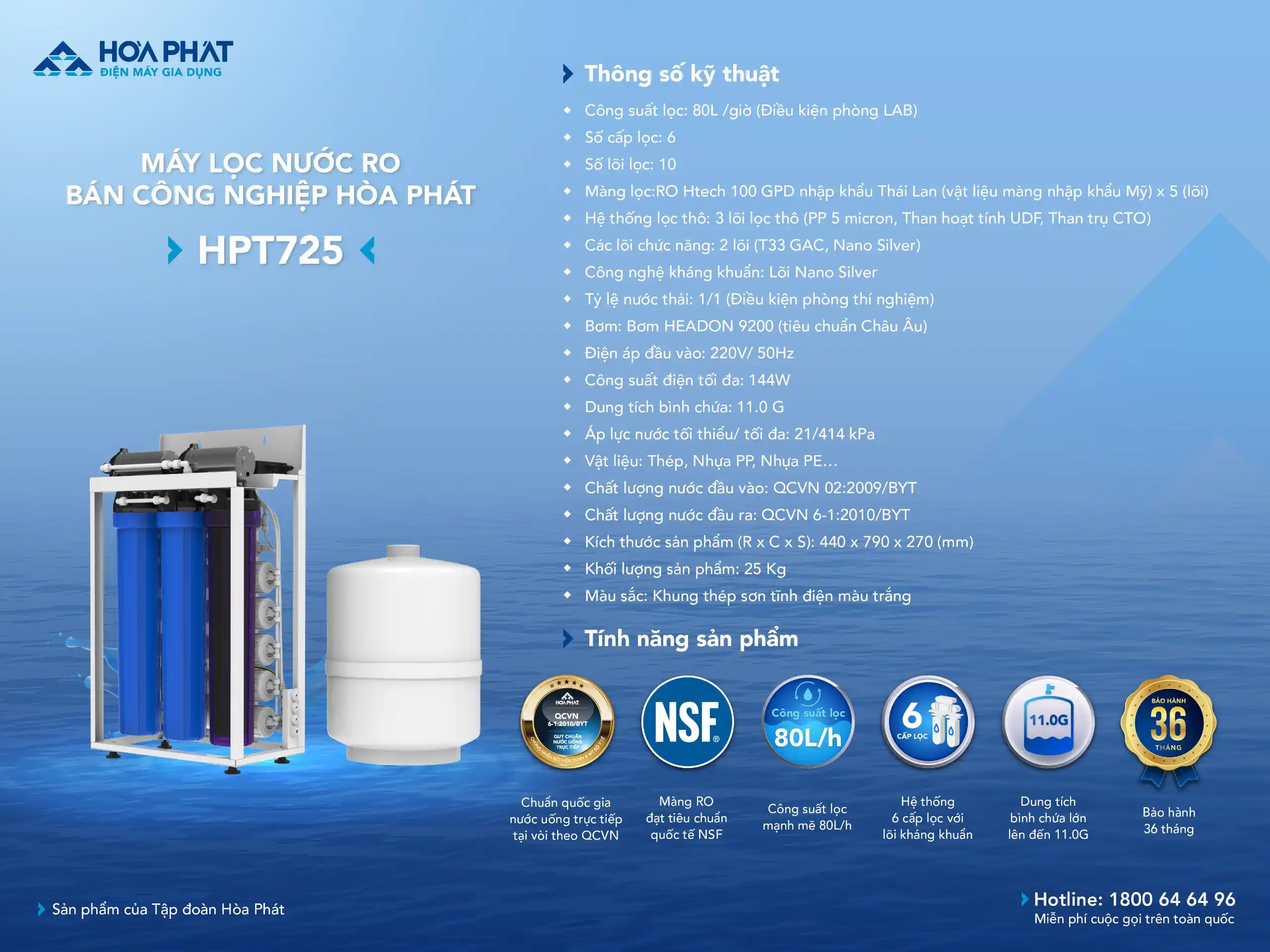 Tính năng nổi bật của máy lọc nước RO bán công nghiệp Hòa Phát HPT725
