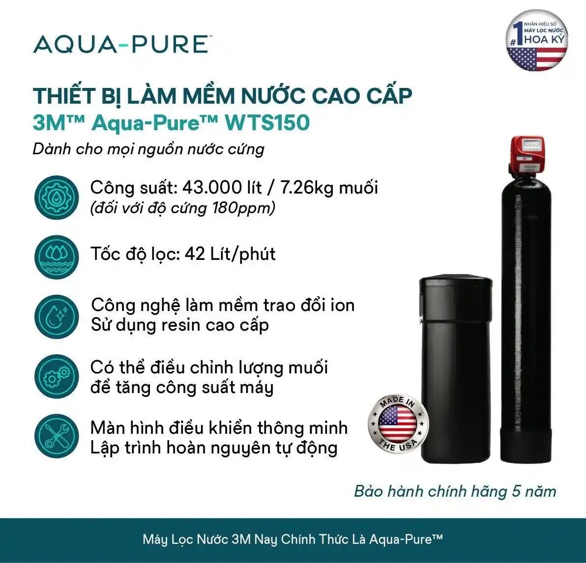 Bộ sản phẩm bao gồm cột lọc và thùng đựng muối riêng biệt