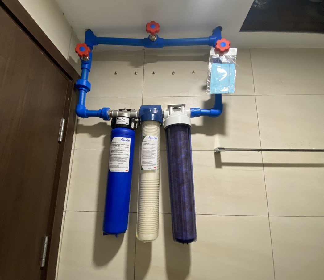 Hình lắp đặt thực tế bộ lọc tổng đầu nguồn 3M AP904 và lọc thô cao cấp