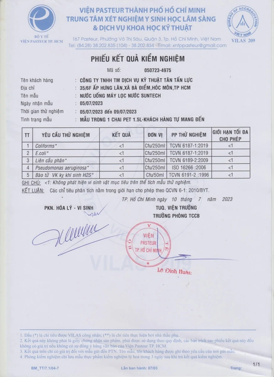 Kết quả kiểm nghiệm vi sinh