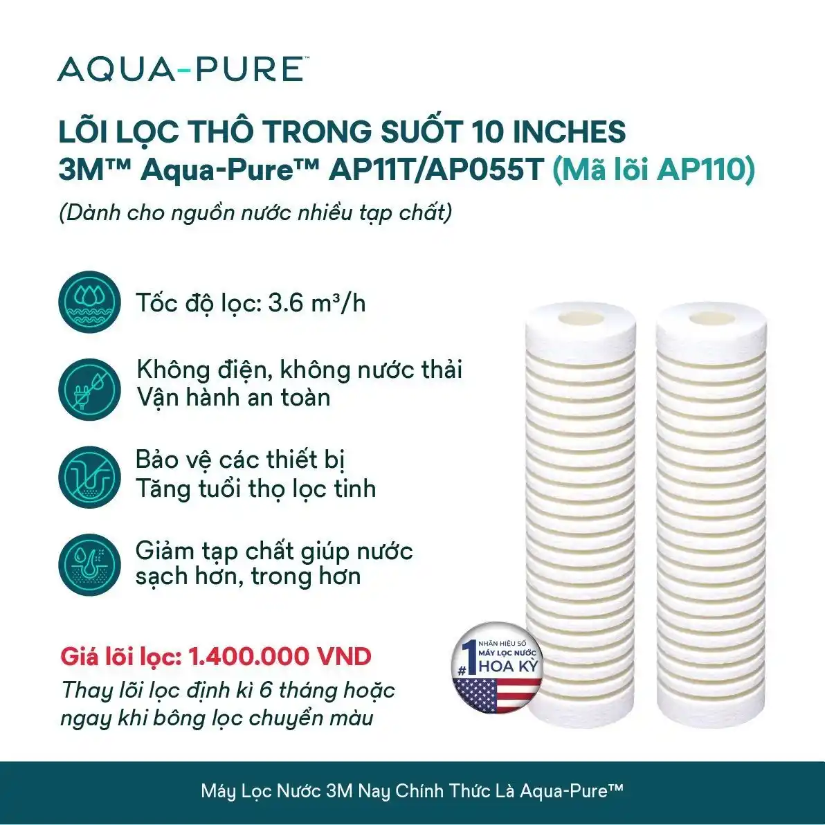 Lõi lọc thay thế cho cốc lọc thô AP102T