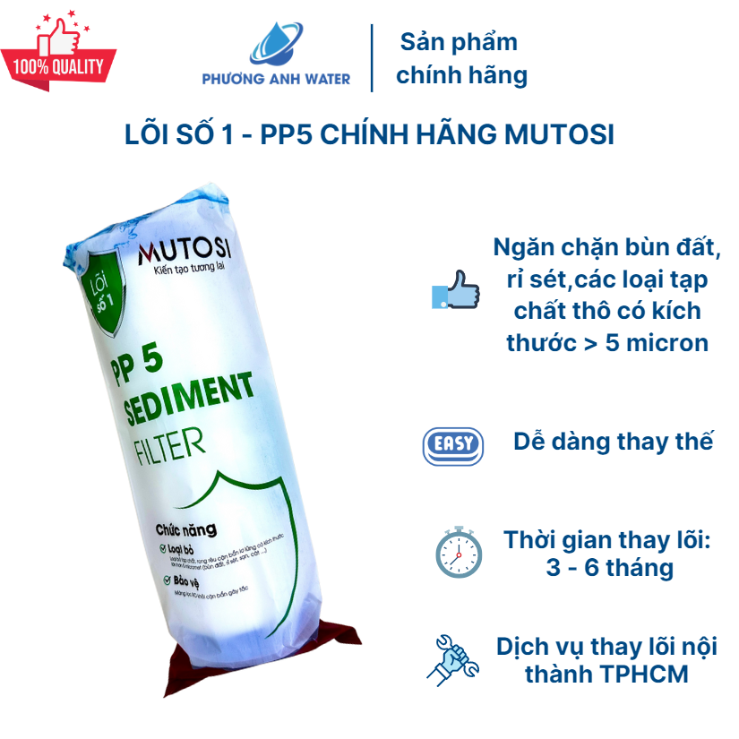 Lõi số 1 - Sợi bông PP 5 micron chính hãng Mutosi