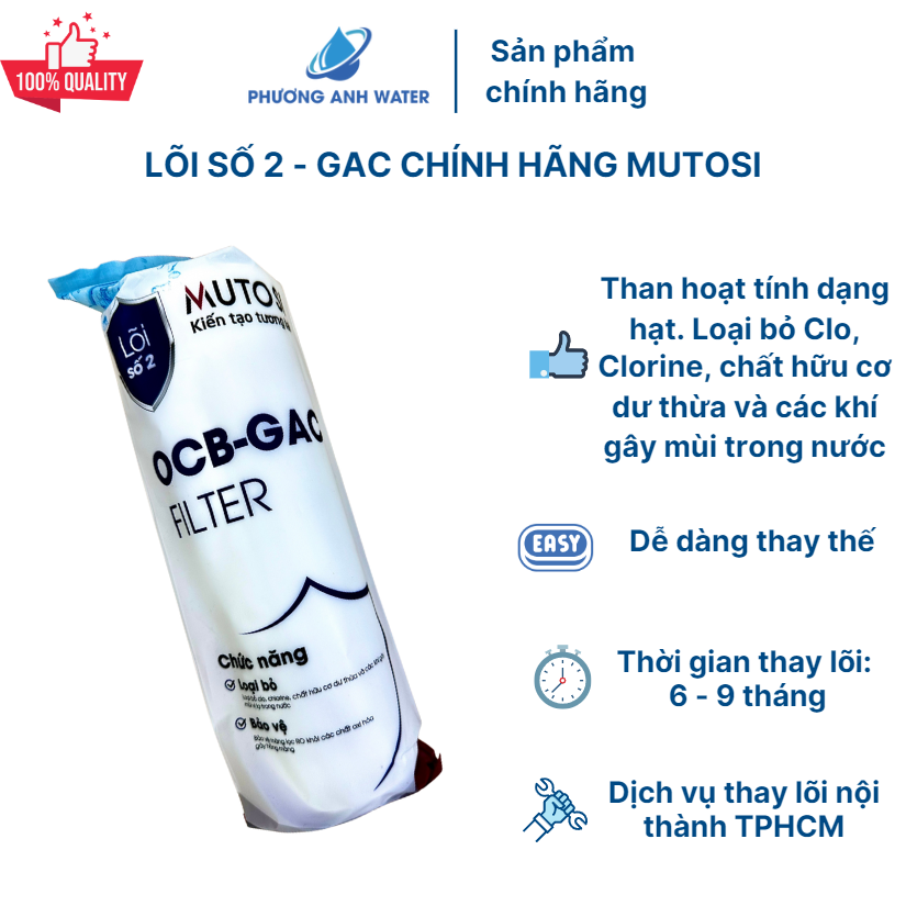 Lõi số 2 - Than hoạt tính dạng hạt GAC chính hãng Mutosi