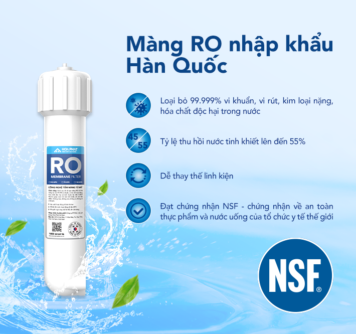 Màng RO nhập khẩu Hàn Quốc được trang bị trên HPN685