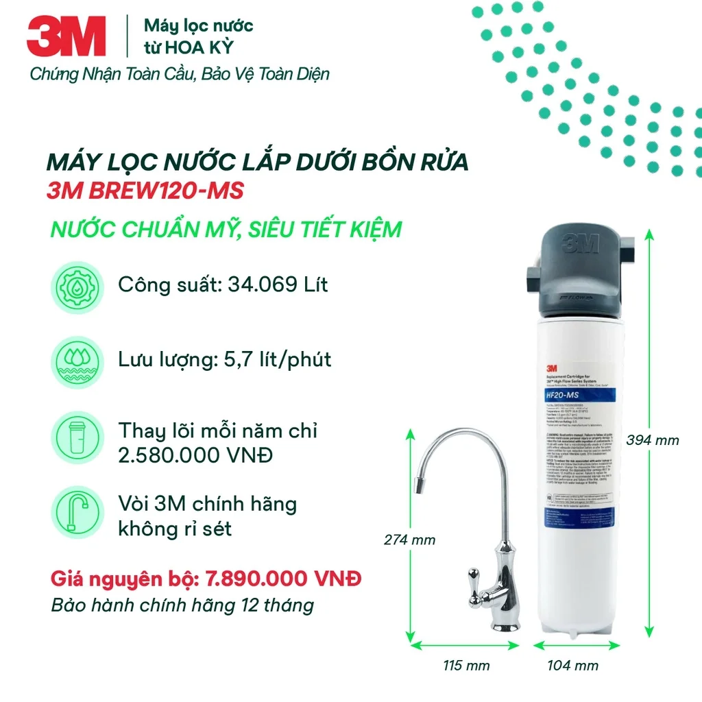 Máy lọc nước 3M BREW120-MS kèm vòi 3M