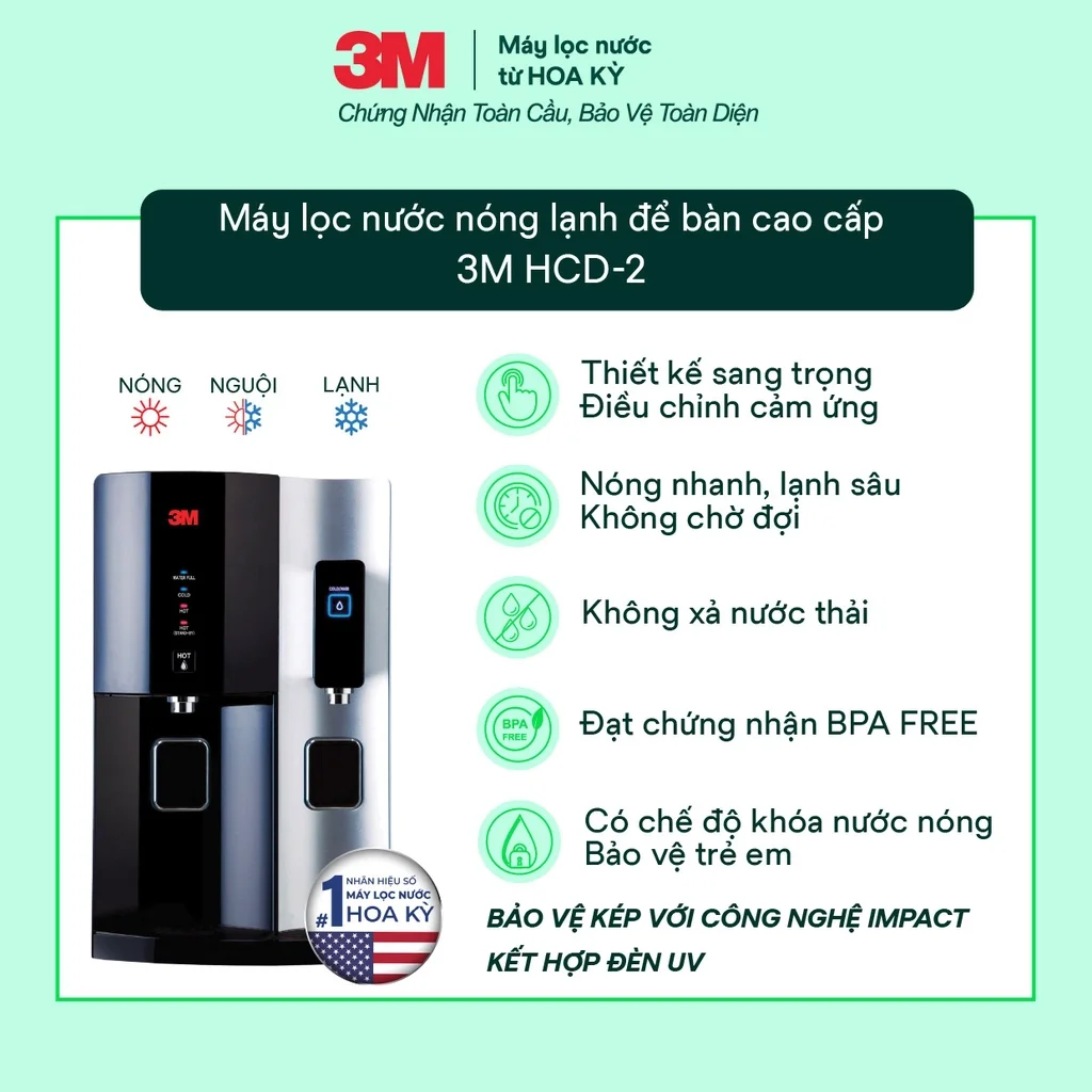 Tính năng nổi bật của máy lọc nước nóng lạnh để bàn 3M HCD-2 