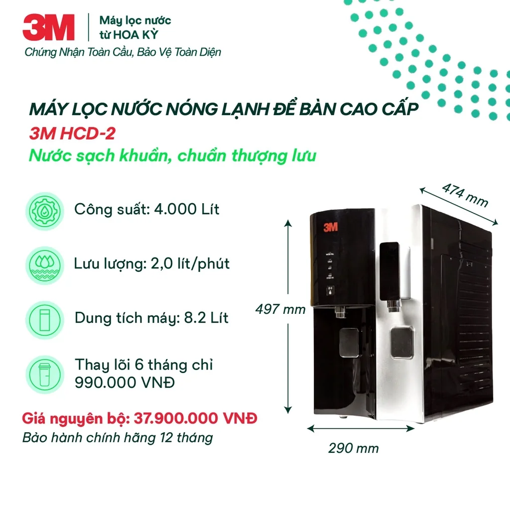 Tính năng nổi bật của máy lọc nước nóng lạnh để bàn 3M HCD-2 