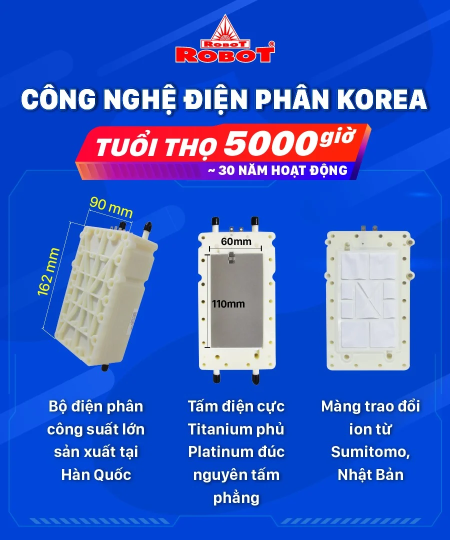 Bộ điện phân đến 5 tấm điện cực Titanium phủ Platinum
