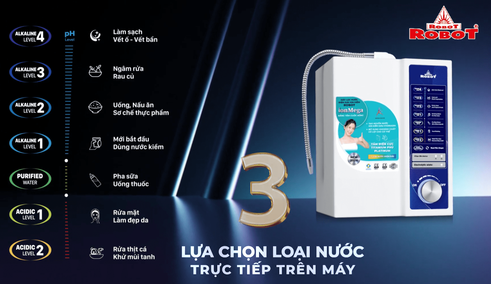 Lựa chọn loại nước trực tiếp trên máy, thao tác nhanh chóng dễ dàng sử dụng