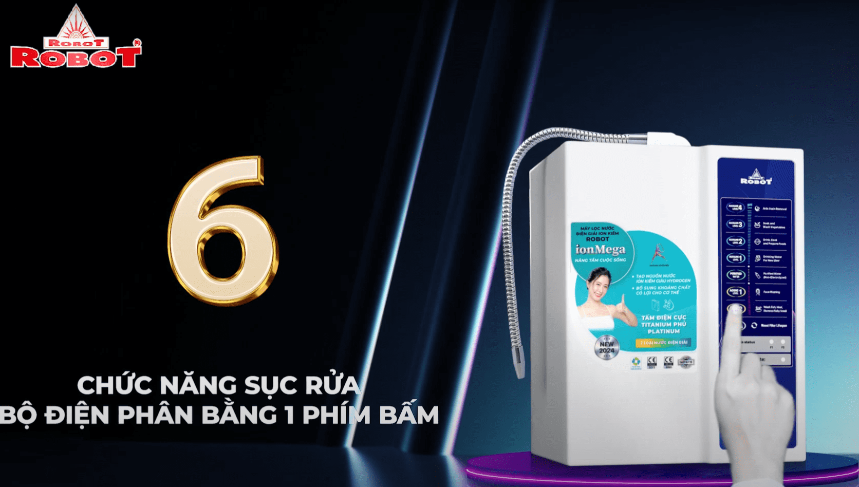 Chức năng sục rửa tự động bộ điện phân bằng 1 phím bấm