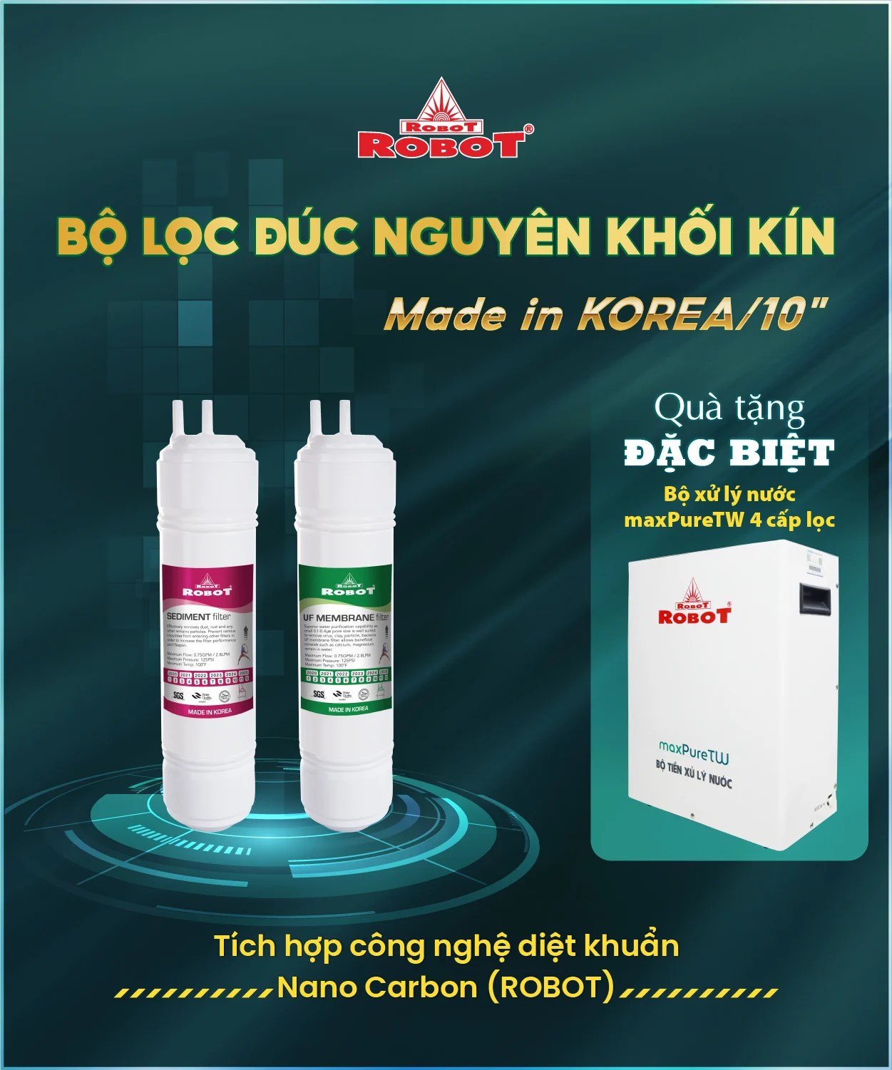 Hệ thống 6 lõi lọc sử dụng công nghệ lọc UF tiên tiến Hàn Quốc