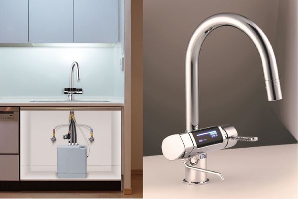 GRACIA được chia thành 2 phần: Buồng điện phân đặt dưới gầm bếp và vòi nước đặt trên