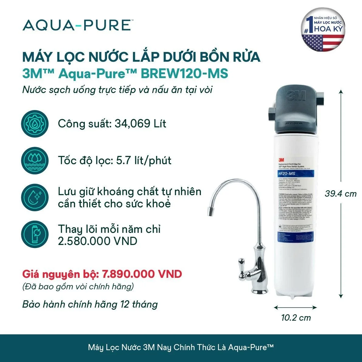 Máy lọc nước Aqua-Pure™ BREW120-MS kèm vòi cao cấp