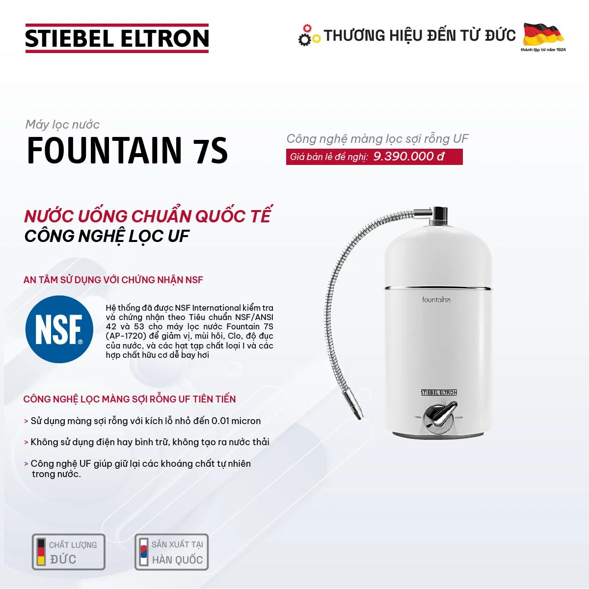 Tính năng nổi bật của máy lọc nước UF Stiebel Eltron Fountain 7S
