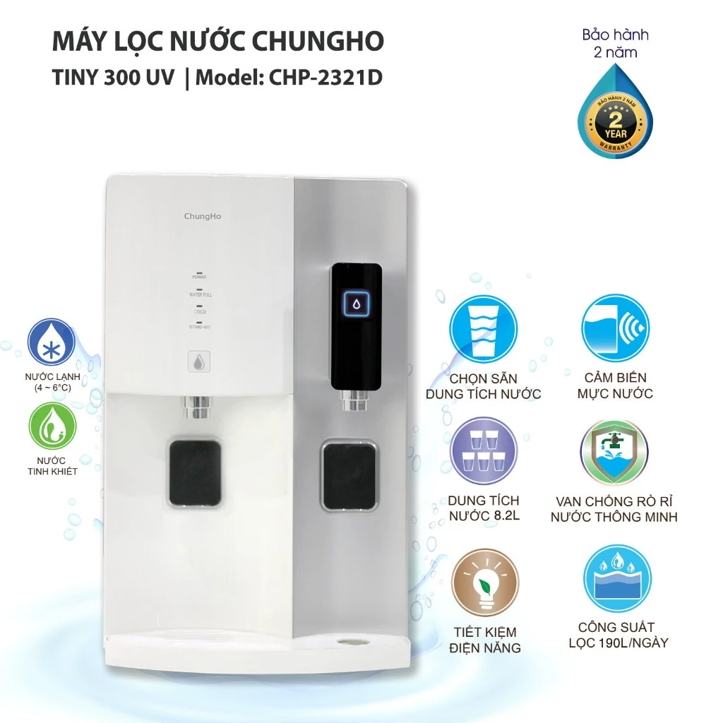 Tính năng nổi bật của máy lọc nước lạnh nguội ChungHo Tiny 300 UV