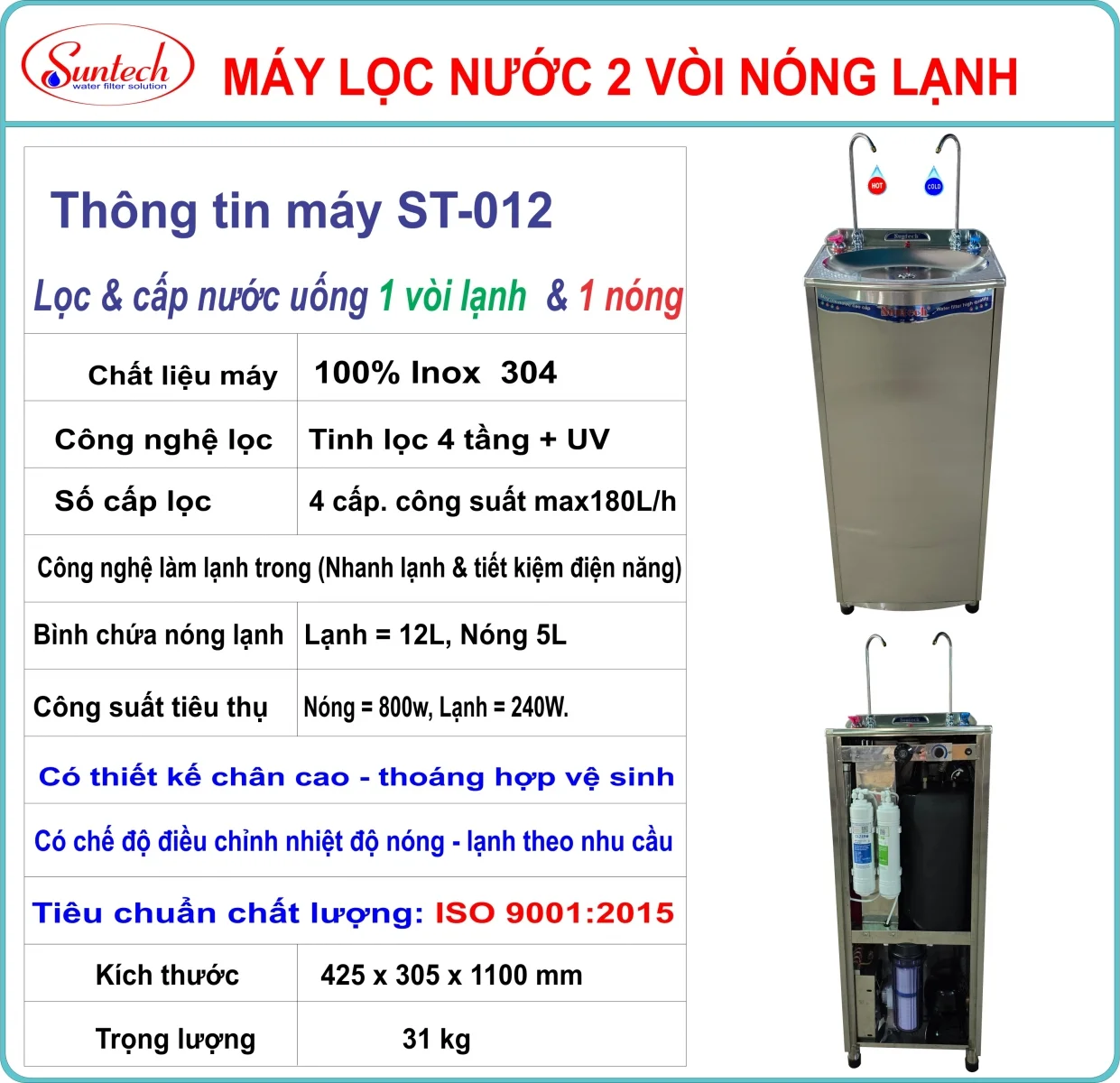 Tính năng nổi bật của máy lọc nước nóng lạnh Suntech ST-012