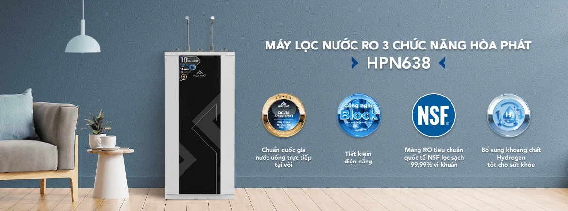 Tính năng nổi bật của máy lọc nước RO nóng lạnh Hòa Phát HPN638