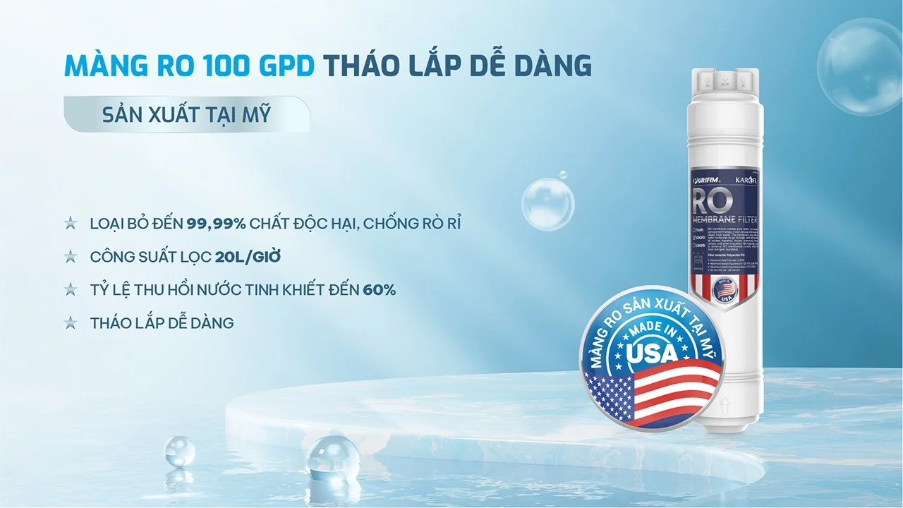Màng RO nguyên khối xuất xứ Mỹ loại bỏ đến 99,99% các chất ô nhiễm trong nước