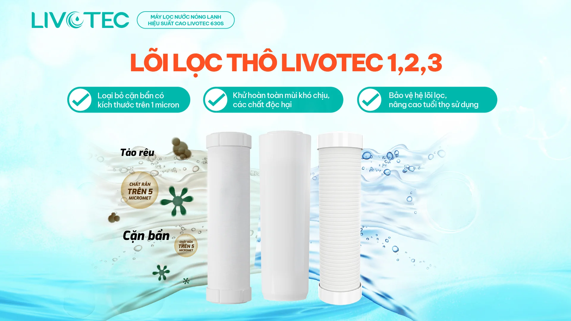 Bộ lõi lọc thô 123 Livotec giúp tăng công suất lọc