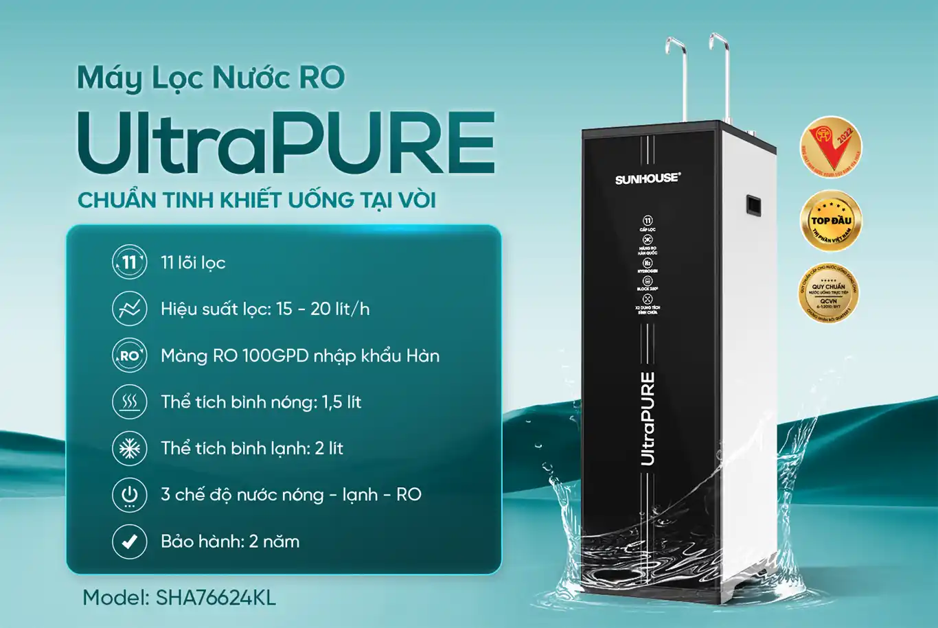 Giới thiệu về máy lọc nước nóng lạnh UltraPURE Sunhouse SHA76624KL 11 lõi