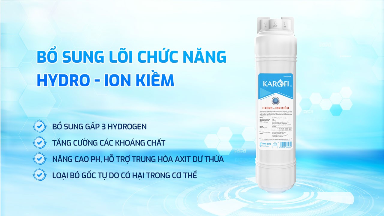 KAH-D18 tích hợp thêm 1 lõi Hydro-ion kiềm thay nhanh giúp bổ sung Hydrogen