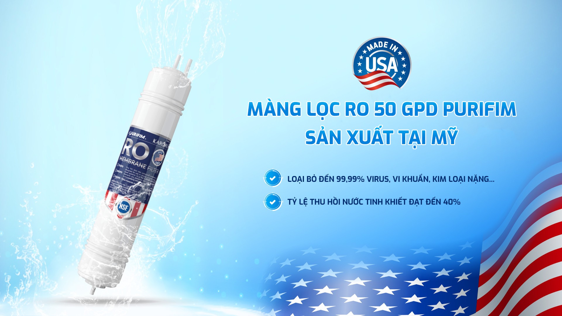 Màng RO Purifim 50GPD xuất xứ từ Mỹ của Karofi KT-ERO100V