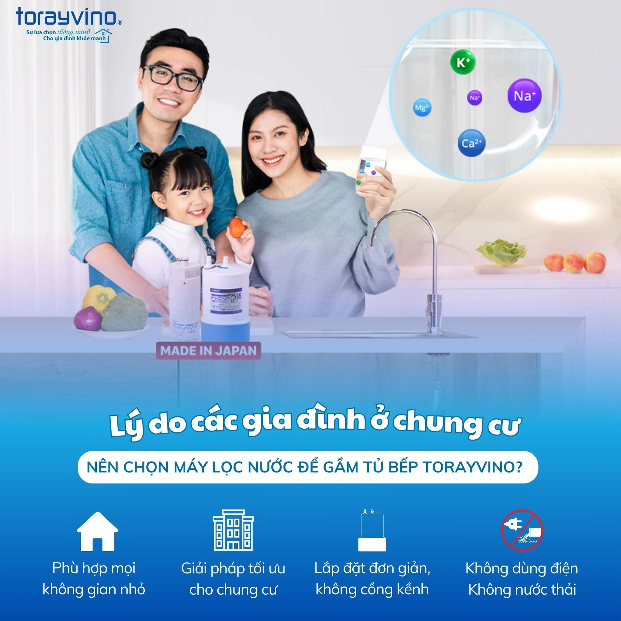 Giới thiệu về máy lọc nước Torayvino SK55J-K-3SET để gầm tủ bếp