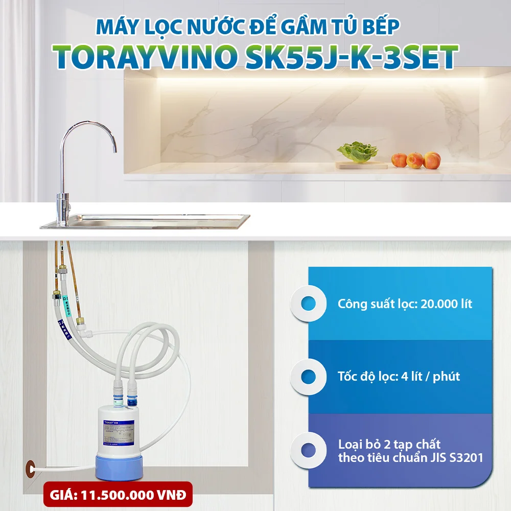 Giới thiệu về máy lọc nước Torayvino SK55J-K-3SET để gầm tủ bếp