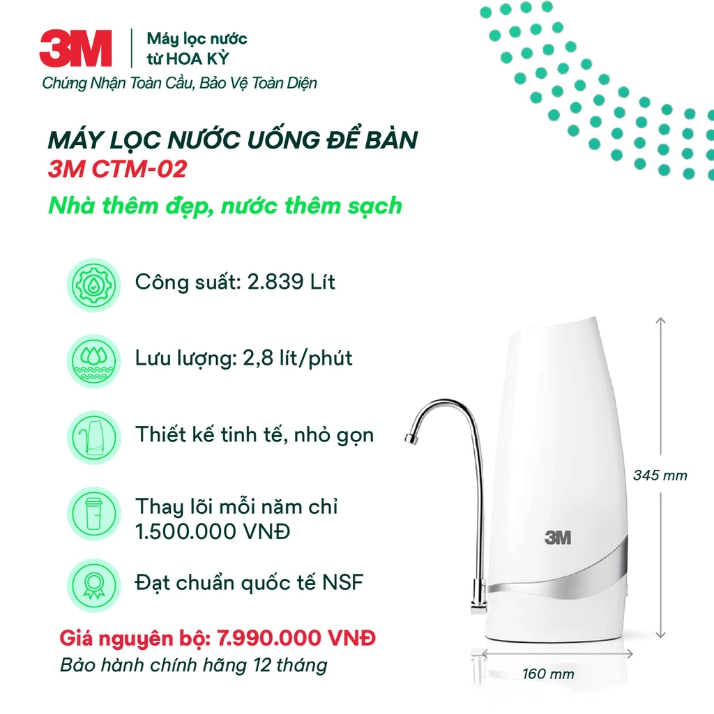 Tính năng nổi bật của máy lọc nước để bàn 3M CTM-02 